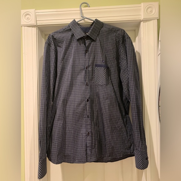 AAVA Blue Patterned Collar Button Up - Picture 1 of 3